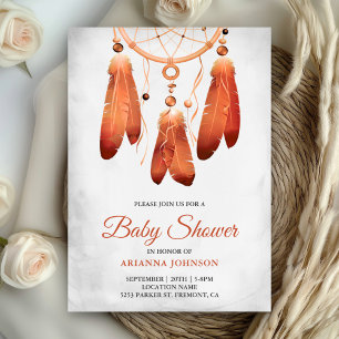 Rustic Boho Peach Dream Catcher Baby Shower Invitation