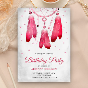 Rustic Boho Pink Dream Catcher Birthday Party Invitation