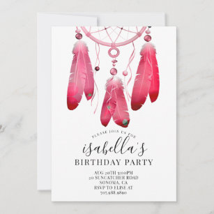 Rustic Boho Pink Dream Catcher Birthday Party Invitation