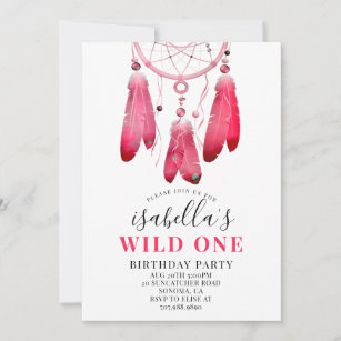 Rustic Boho Pink Dream Catcher Wild One Birthday  Invitation