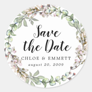 Rustic Boho Pink Floral Wedding Save the Date Classic Round Sticker
