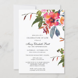 Rustic Boho Pink Flower Celebration of Life Invitation