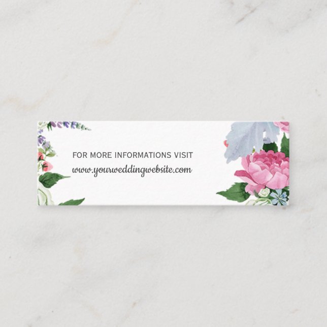 Rustic Boho pink lilac blue floral Wedding Website Mini Business Card (Front)