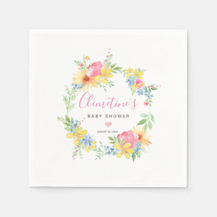 Rustic Boho Pink Yellow Floral Baby Shower Napkin