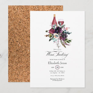 Rustic Boho Plum Red Wine Tasting Bridal Shower Invitation