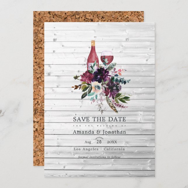 Rustic Boho Plum Red Wine Tasting Wedding Save The Date (Front/Back)