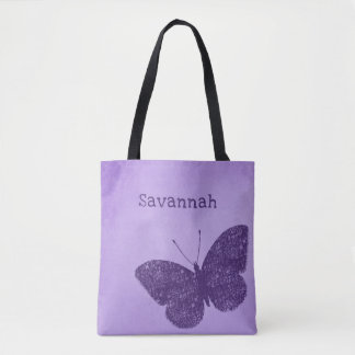 Rustic Boho Purple Butterfly Tote