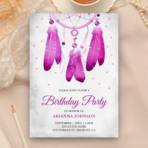 Rustic Boho Purple Dream Catcher Birthday Party Invitation