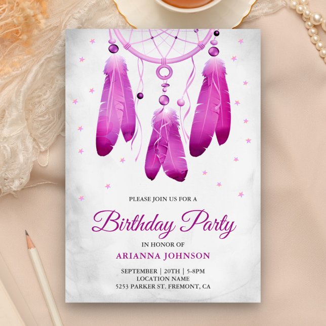 Rustic Boho Purple Dream Catcher Birthday Party Invitation (Creator Uploaded)