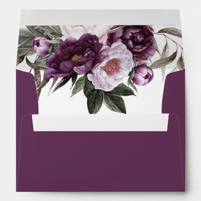 Rustic Boho Purple Plum Peonies Antlers Envelope (Back (Bottom))