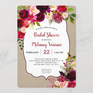 Rustic Boho Red Floral Bridal Shower invite