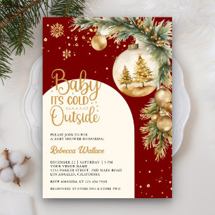 Rustic Boho Red Winter Christmas Baby Shower Invitation