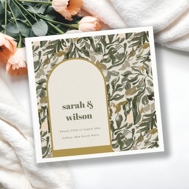 Rustic Boho Retro Arch Green Botanical Wedding Napkin (Creator Uploaded)