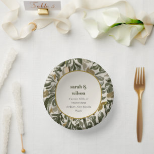 Rustic Boho Retro Arch Green Botanical Wedding Paper Plate