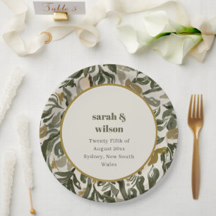 Rustic Boho Retro Arch Green Botanical Wedding Paper Plate
