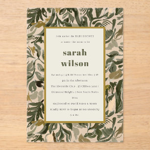 Rustic Boho Retro Green Botanical Baby Shower Acrylic Invitations