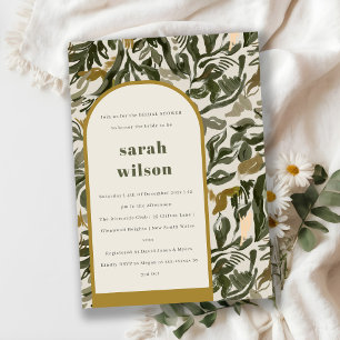 Rustic Boho Retro Green Botanical Bridal Shower Invitation