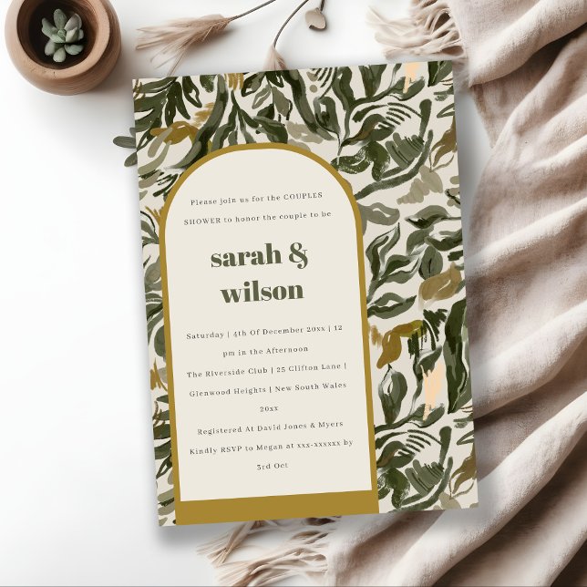 Rustic Boho Retro Green Botanical Couples Shower Invitation (Creator Uploaded)