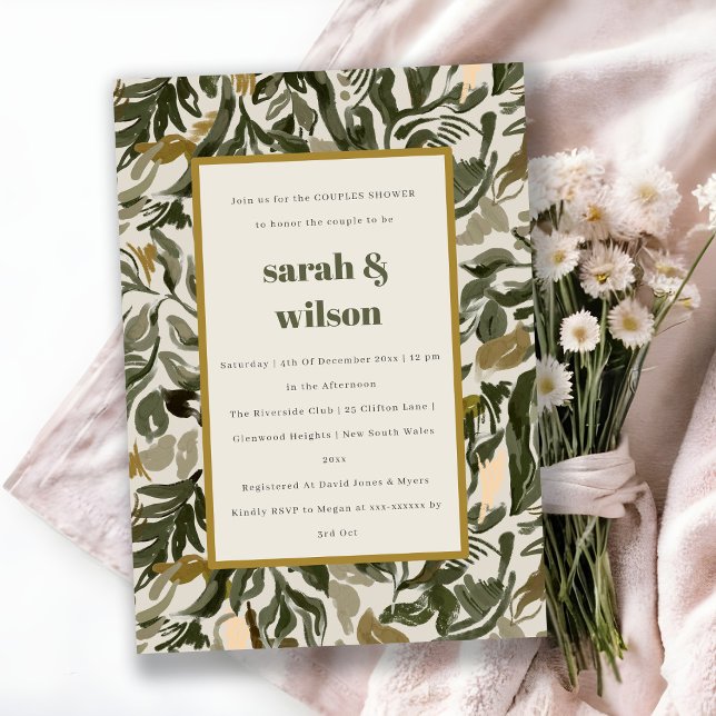 Rustic Boho Retro Green Botanical Couples Shower Invitation (Creator Uploaded)