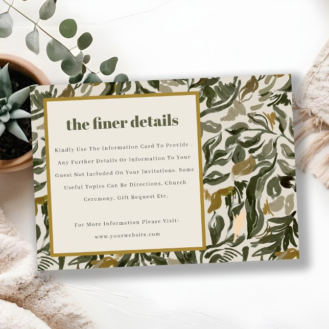 Rustic Boho Retro Green Botanical Wedding Detail Enclosure Card (Creator Uploaded)
