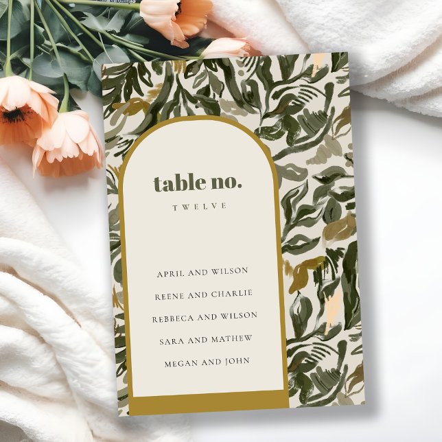 Rustic Boho Retro Green Botanical Wedding Seating Table Number (Creator Uploaded)