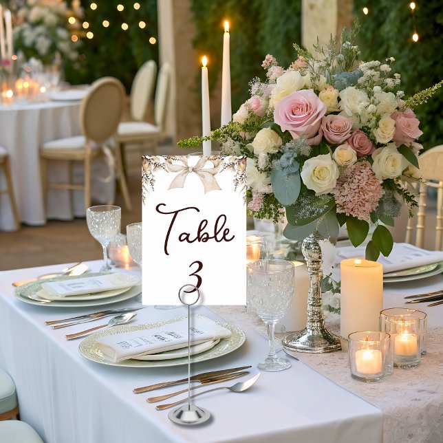 Rustic Boho Romantic Elegant Ivory Bow Table Card (Creator Uploaded)