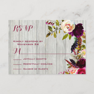Rustic Boho RSVP weathered wood Card