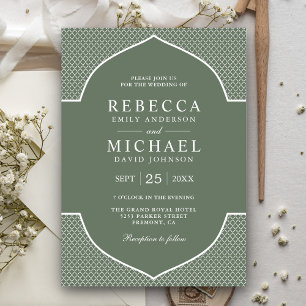 Rustic Boho Sage Green Ethnic Indian Arch Wedding Invitation