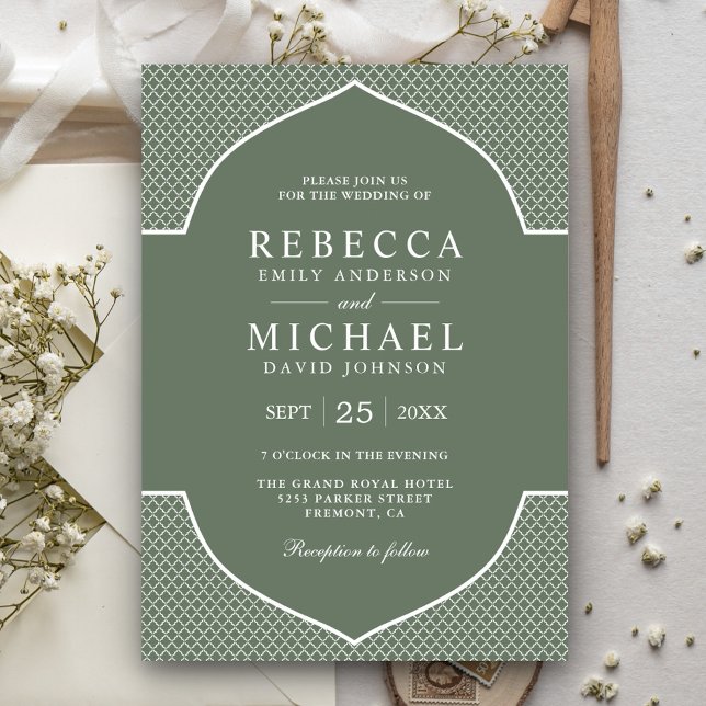 Rustic Boho Sage Green Ethnic Indian Arch Wedding Invitation (Creator Uploaded)