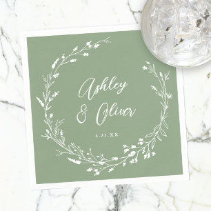 Rustic Boho Sage Green Wildflower Floral Wedding Napkin