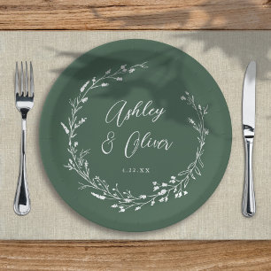 Rustic Boho Sage Green Wildflower Floral Wedding Paper Plate