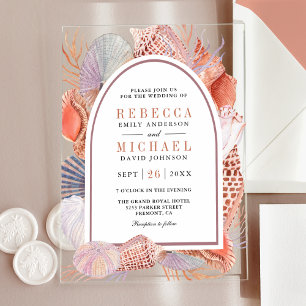 Rustic Boho Seashells Nautical Wedding Acrylic Invitations