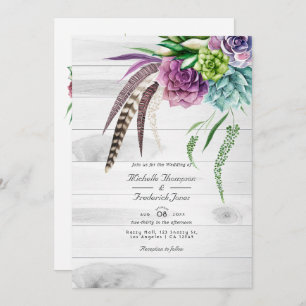 Rustic Boho Succulents QR Code RSVP Wedding Invitation