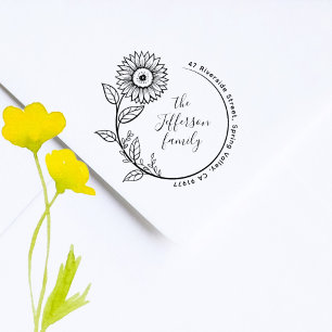 Rustic Boho Sunflower Family Return Address Rubber Stamp