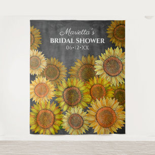 Rustic Boho Sunflower Grey Bridal Shower Backdrop Tapestry
