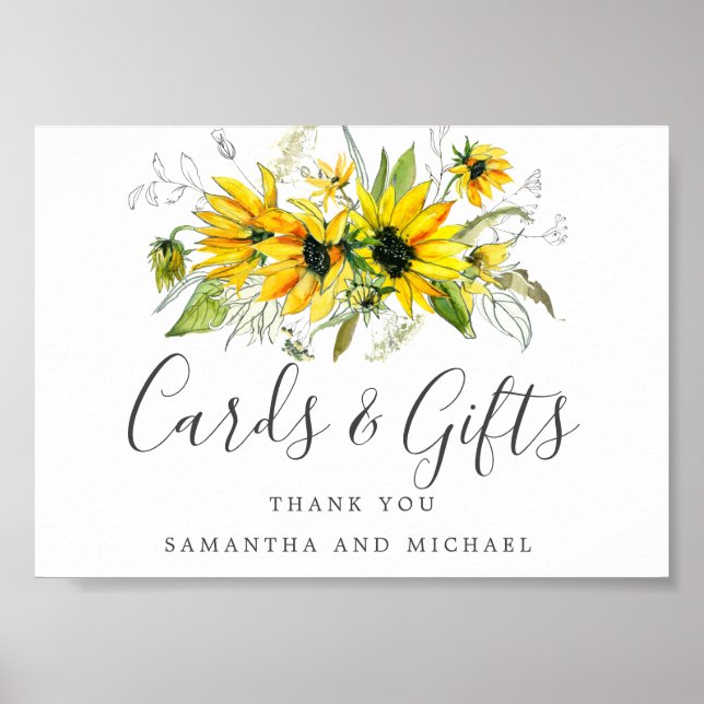 Rustic Boho Sunflower Wedding Cards and Gifts Sign (Front)