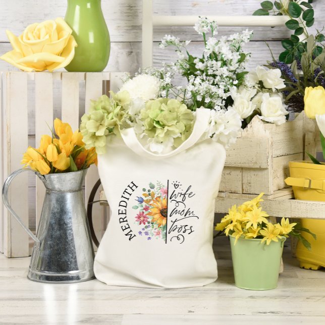 Rustic Boho Sunflower Wife Mum Boss  Tote Bag (Creator Uploaded)