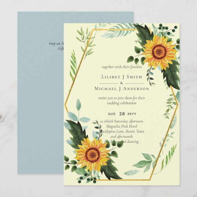 Rustic BOHO Sunflowers Greenery Wedding (Front/Back)