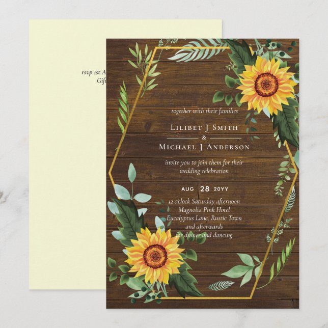 Rustic BOHO Sunflowers Greenery Wedding (Front/Back)