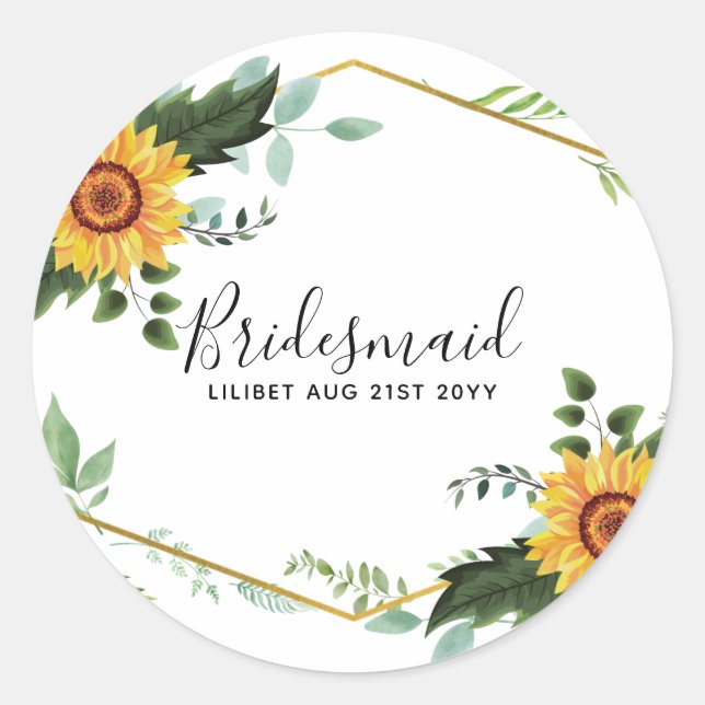 Rustic BOHO Sunflowers Greenery Wedding Classic Round Sticker (Front)