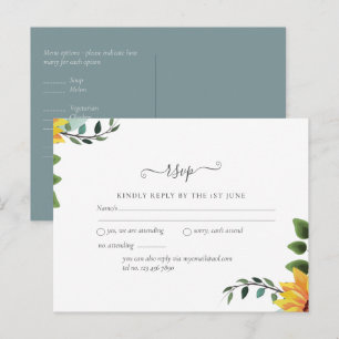 Rustic BOHO Sunflowers Greenery Wedding RSVP Postcard