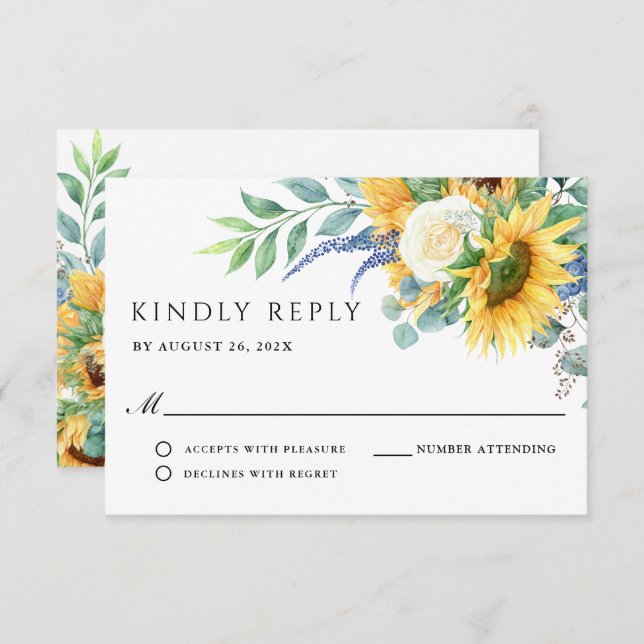 Rustic Boho Sunflowers Wedding RSVP (Front/Back)