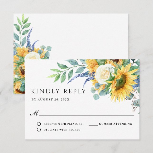 Rustic Boho Sunflowers Wedding RSVP Card (Front/Back)