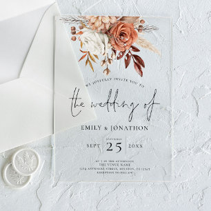 Rustic Boho Terracotta Florals Wedding Acrylic Invitations