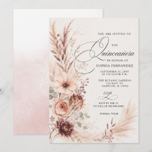 Rustic Boho Terracotta Pampas Quinceanera Invitation