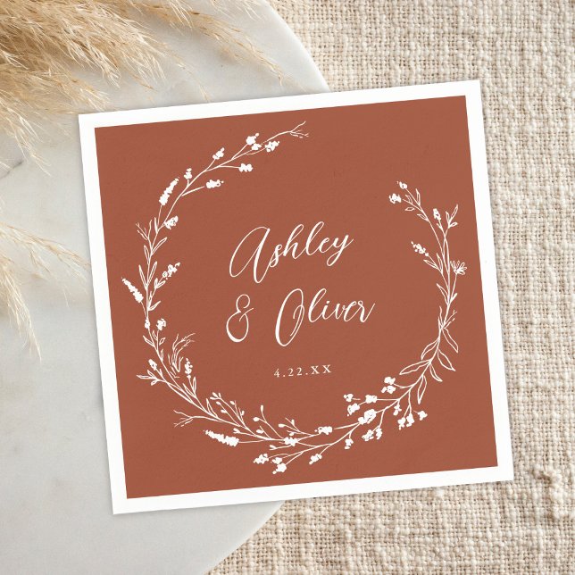 Rustic Boho Terracotta Wildflower Floral Wedding Napkin (Creator Uploaded)