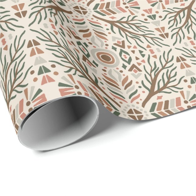 Rustic Boho Tribal Earth Tones Geometric Pattern Wrapping Paper (Roll Corner)