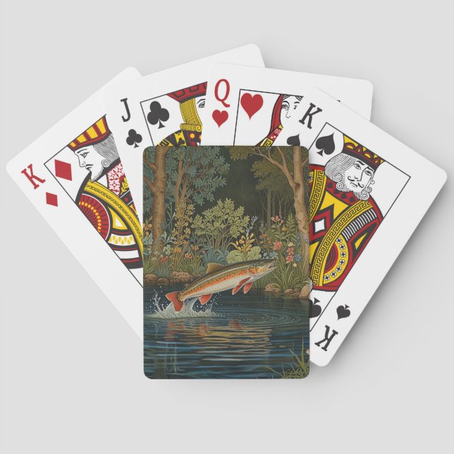 Rustic boho trout salmon fish  playing cards (Back)