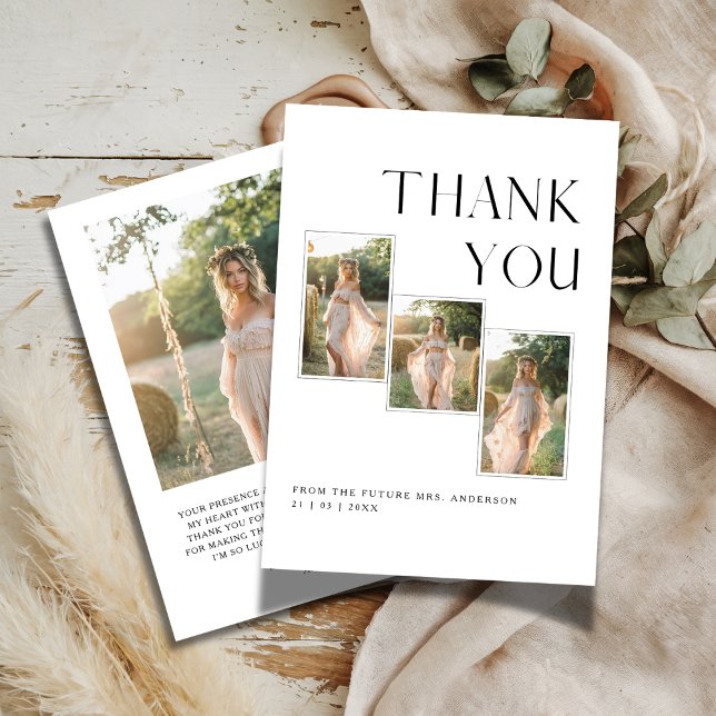 Rustic Boho Typography Bridal Shower Photo Thank You Card (Creator Uploaded)