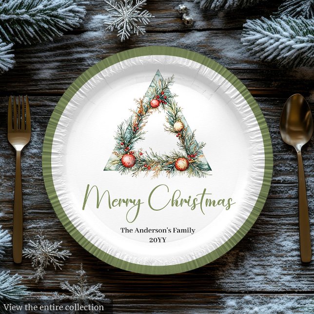 Rustic Boho Watercolor Christmas Tree Festive  Paper Plate (Rustic Boho Watercolor Christmas Tree Festive Plates)